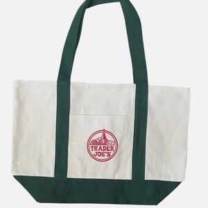 Trader Joe's Green and White Canvas Tote Bag